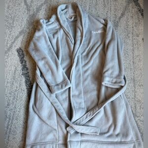 CALVIN KLEIN Grey Fleece Bathrobe XS/S - CK Logo Plush Lounge Bath Robe